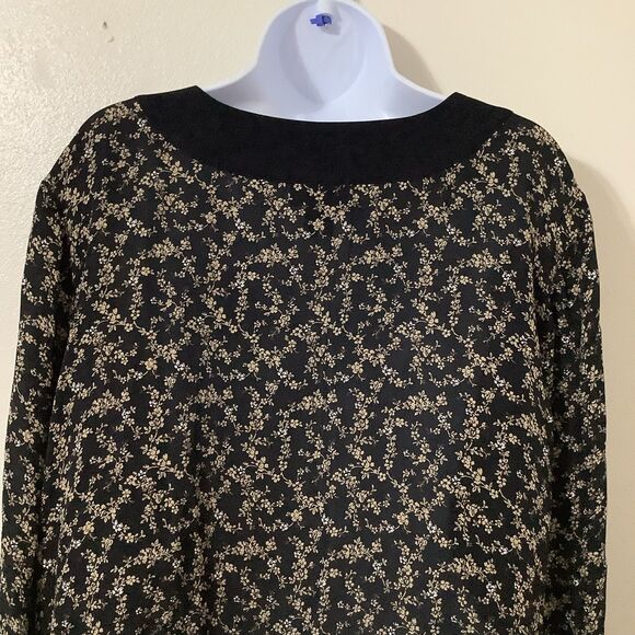 Lane Bryant Black Floral Whimsygoth Dark Cottagecore Flowy Silk Blouse 22/24 - Picture 5 of 12